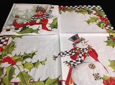 MacKenzie Childs Snowman & Christmas Pixie Elf Napkins For Decoupage • $8