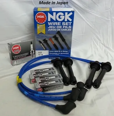 Set Of 4 Spark Plugs NGK + Spark Plug Wire Set For Honda Civic 1.6L D16Y8 D16Z6 • $69.90