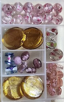 Vintage Lot Assorted Of Lampwork Glass Beads 1 Mini Case Multicolor Murano  • $18.99