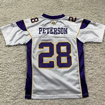 Minnesota Vikings Jersey YOUTH Medium White Reebok Adrian Peterson NFL Boys • $29.99