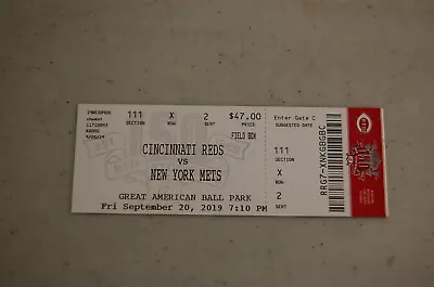 2019 Reds - New York Mets Full Ticket - Rookie Pete Alonso 50th Home Run • $19.99