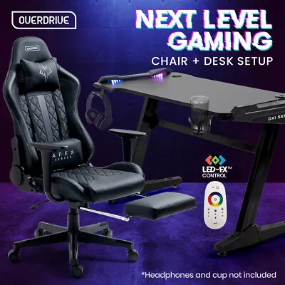 OVERDRIVE Gaming Office Desk And Chair Computer Ergonomic Footrest Black • $458