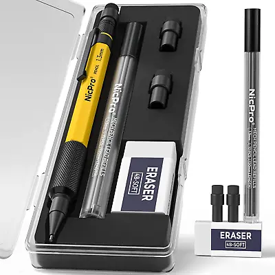 Mechanical Pencil Set 1.3mm With Lead Refill Heavy Duty Metal Barrel Case • $14.99