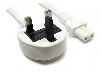 5M Metre White Figure Of 8 Mains Cable / Power UK Lead Plug Cord IEC C7 5 Amp • £6.29