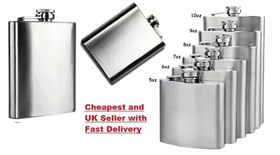 ⭐HIP FLASK Stainless Steel Pocket Drink Whisky Flasks Alcohol Gift Steel 8 10oz • £4.90