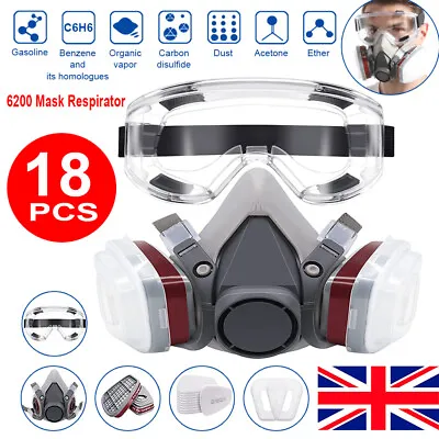 18 IN 1 Gas Mask Half Face Respirator Paint Spray Chemical Facepiece Safety 6200 • £10.69