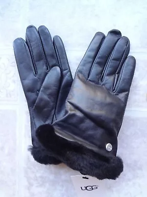 UGG Shearling Trimmed Leather Shorty Gloves (M) -New- Free Shipping • $45