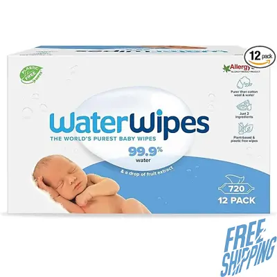 WaterWipes Original Plastic Free Baby Wipes 720 Count (12 Packs) 99.9% Water B • £22.99