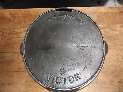 Antique  # 9  Victor Cast Iron Skillet W/Heat Ring   Pat'd 1879     Early Mark. • $249.95