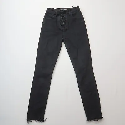 J Brand X Steph Shep Lace Up Skinny Jeans Size 24 Black Distressed Streth • $29.99