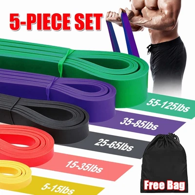 $28.99 • Buy Set Of 5 Heavy Duty Resistance Band Loop Power Gym Exercise Fitness Yoga Workout