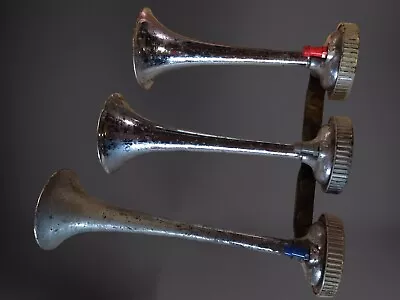 Vintage Triple 3 Trumpet Chrome SVEZIA AIR HORN Truck Boat Car ITALY (54) • $85