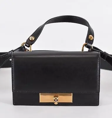 $713.14 • Buy New Alexander McQueen $1,290 Black Leather Mini Skull Lock Crossbody Purse Bag