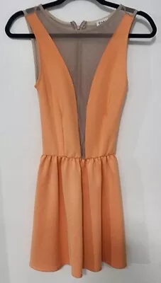 TOBI Bright Peaches Plunging Neckline Mesh Insert Skater Dress Size S Small  • £12.50