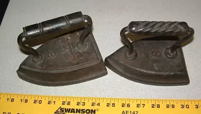 2 Antique Vintage Sad Irons A #8 Flat Iron W/ Arrow & Eagle &a #6 Unmarked Cast • $32