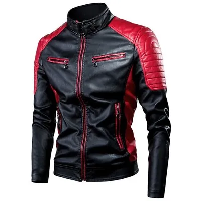 Men's Motorcycle Leather Jacket Warm Zip Coats Fashion Casual Machine Jackets • $31.17