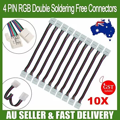 $7.13 • Buy 10X LED Strip Lights Double Connector Soldering Free 3528 5050 RGB 4 Wire 10mm