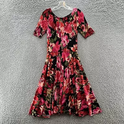 Marc Bouwer Dress Womens 6 Black Pink Lena Jersey Knit Floral Retro Fit Flare • $33.91