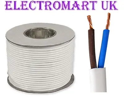 £1.49 • Buy 2 Core Flat Mains Cable Wire Flex White 0.75mm 6a 6 Amp Priced Per Meter