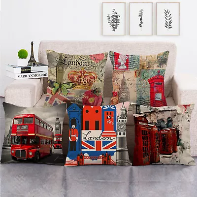 Red London Street Bus Telephone Booth Big Ben Pillow Case British Cushion Covers • £4.78