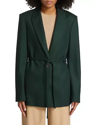 Vince Womens Blazer Size 0 Azure Onyx Wool Blend Belted Cozy Jacket $625 • $288.72