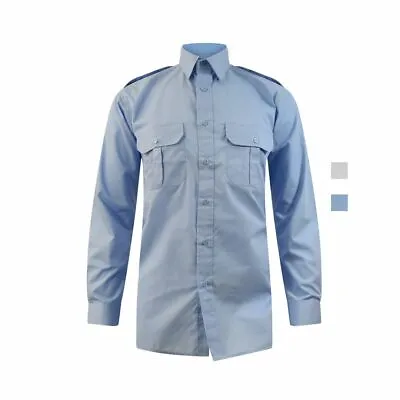 Pilot Shirt Short Long Sleeve Formal Office Security Work Epaulets Pockets Mens • £19.45