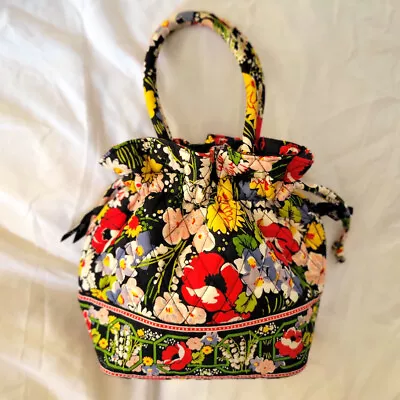 VERA BRADLEY Poppy Fields Alice Dark Floral Drawstring Bucket Bag • $21.99