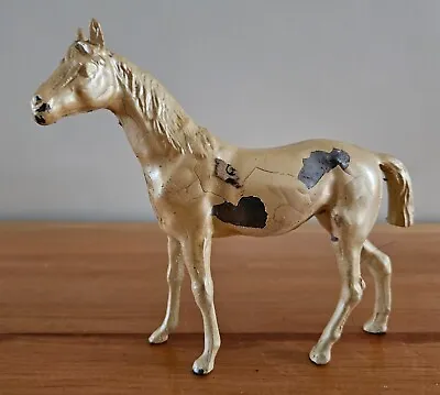 Vintage Cast Metal Pearly White Horse Figurine • $21.99