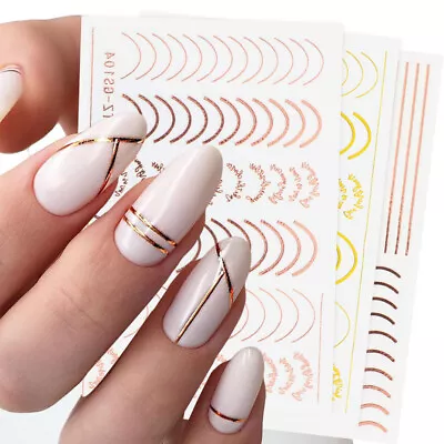$2.99 • Buy 3D Rose Gold/Silver/Gold Nail Line Art Decals Self-Adhesive Stickers
