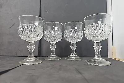 Set Of 4 Vintage Indiana Glass Diamond Point Wine Water Goblets Clear 5 1/4   • $24.99