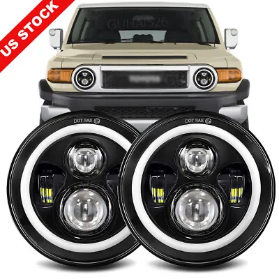 7inch LED Headlight Halo Angel Eyes Hi/Lo Beam For Toyota FJ Cruiser 2007-2014 • $47.95