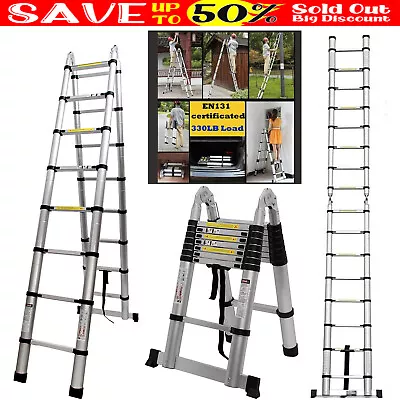 Telescoping Ladder 5m Extension Ladder A-Frame Ladder For Home Max 330lbs/150kg • $38.91