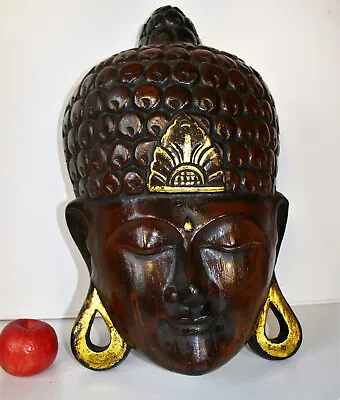 £80 • Buy Vintage Large Buddha Wall Art Sculpture / Face Mask, Hand Carved Wood 15.5  Tall
