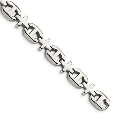 Men's 10mm Cross And Anchor Link Stainless Steel Bracelet 8.5 Inch • $76.98