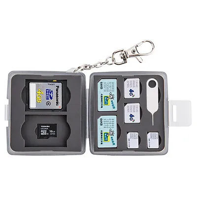 JJC Memory Card Case W/ Lock&Ring Fits 2SD+2MSD+2SIM+2Micro SIM+2Nano SIM Cards • $8.99