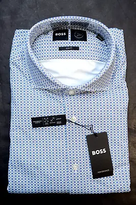 Hugo Boss Mens Hank Kent Travel Slim Fit Performance Stretch Dress Shirt 42 16.5 • $64.79