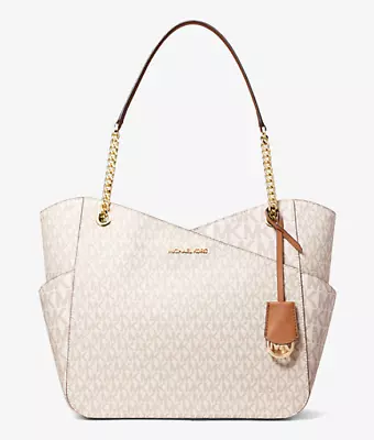 Michael Kors Jet Set Large Vanilla MK Logo Signature Chain Shoulder Tote Handbag • $92.99