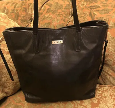 MILLY Leather Black Tote Shoulder Bag Purse Zippers Studs One Of A Kind Beauty! • $74.99