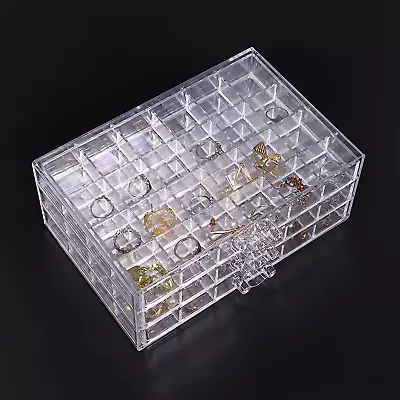 Nideen Clear Earring Storage Organiser 3 Drawers Acrylic Jewellery Storage Box • £21.69