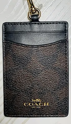 NWT Coach ID Lanyard Signature Canvas Card Case Holder Brown Black F63274 • $68.09