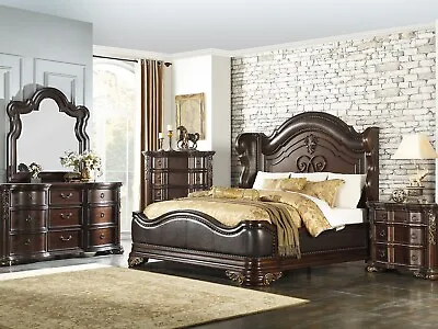 ON SALE - 5 Piece Traditional Queen King Bedroom Set In Dark Cherry Brown IA66 • $3684.71