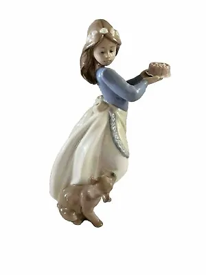 Nao Girl Holding Cake And Puppy Dog/Puppies Birthday Figurine • £17.99