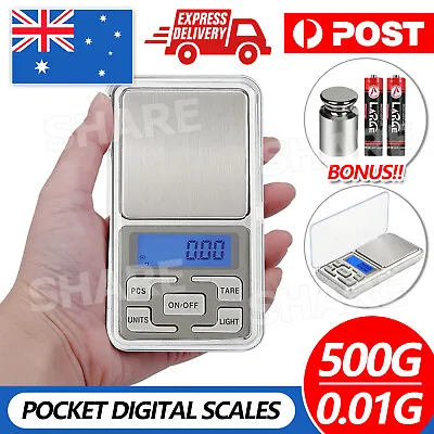 Pocket Digital Mini Scales 0.01 500g Precision Weight Balance Gram Jewellery AU • $7.35