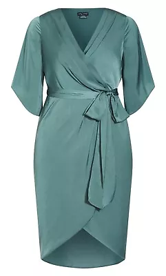 CITY CHIC Sleek Wrap Dress In Pine Green Size XL (22) RRP$149.95 • $20