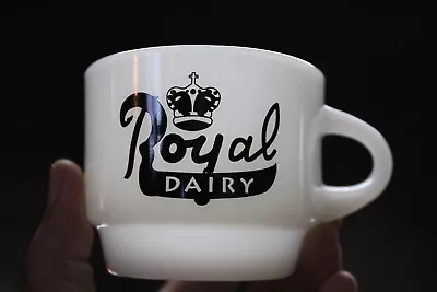 Rare Vintage Royal Dairy Fire King C Handle Coffee Mug Milk Glass Sign Crown • $0.99