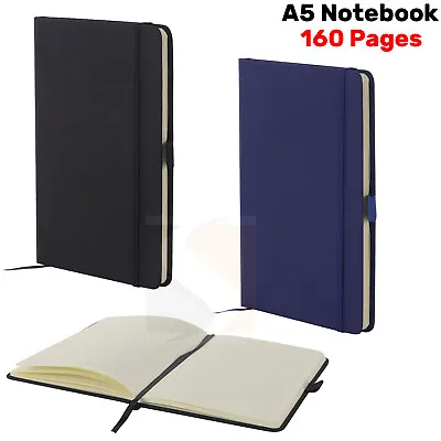 A5 Notebook Black Lined Hardback Journal 160 Pages (80 Sheets) Premium Book • £4.99