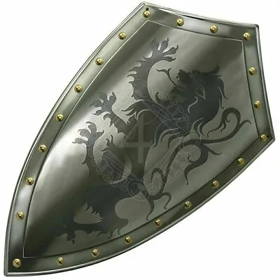 28 Medieval Functional Lion Warrior Templar Shield 18G Steel Knight Armor Shield • $120.99