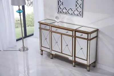 Mirrored Dresser Cabinet Buffet Credenza Gold Living Room 4 Doors 3 Drawers 60  • $1583.26