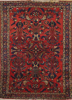 Vegetable Dye Floral Lilian Foyer Rug 3x5 Handmade Wool Red Carpet • $676.45