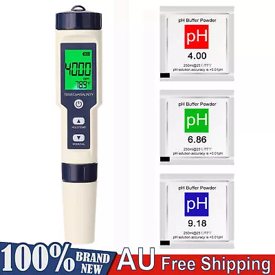 5in1 PH/EC/TDS Meter Salinity Temp Pen LCD Digital Water Quality Monitor Tester • $27.99